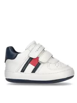 Tommy Hilfiger Baby Flag Low Cut Velcro Shoe - Off White/blue, Off White, Size 3 Younger