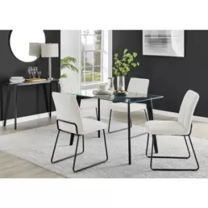 Furniturebox Malmo Rectangular Glass and Black Wooden Leg Modern Industrial Dining Table & 4 Cream Halle Fabric Chairs