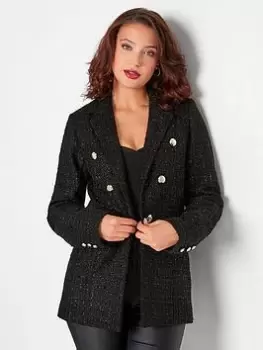 Long Tall Sally Black Sparkle Boucle Blazer, Black, Size 18, Women