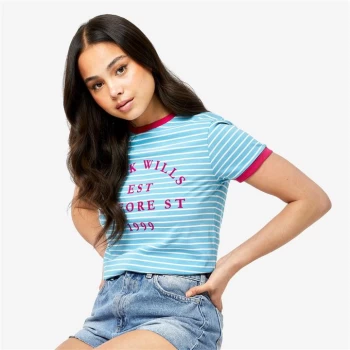 Jack Wills Blackmore Flocked Stripe Ringer T-Shirt - Blue