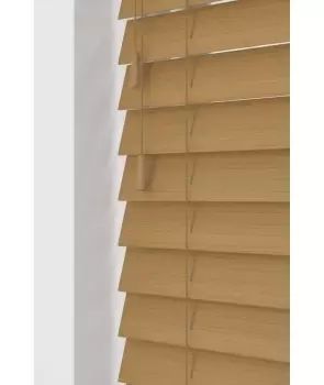 Sahara Oak 50mm Fine Grain Slatted Faux Wood Venetian Blinds with Strings 130cm Drop