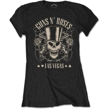 Guns N' Roses - Top Hat, Skull & Pistols Las Vegas Womens Small T-Shirt - Black