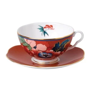 Wedgwood Paeonia Blush Teacup Saucer Red Pink