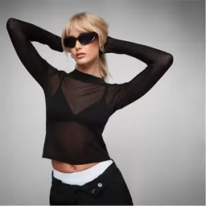 Missguided Crew Neck Sheer Knit Crop Top - Black