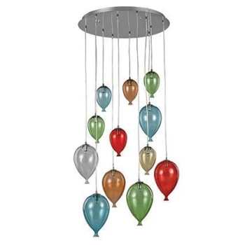 Clown 12 Light Large Balloon Cluster Pendant Multi-coloured, G9