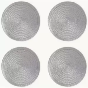 Homescapes - Set of 4 Woven Round Decorative Silver Placemats - Silver