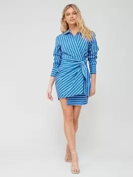 Tommy Hilfiger Cotton Stripe Short Wrap Shirt Dress - Blue Size 36, Women