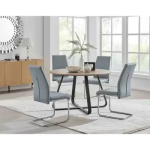 Furniture Box Santorini Brown Wood Contemporary Round Dining Table and 4 Elephant Grey Lorenzo Chairs Set