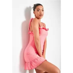 I Saw It First Hot Pink Broiderie Tie Strap Ruffle Mini Dress - Pink