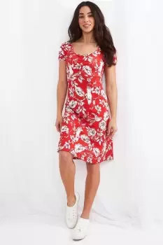 Floral Ruched Bodice Sweetheart Jersey Dress