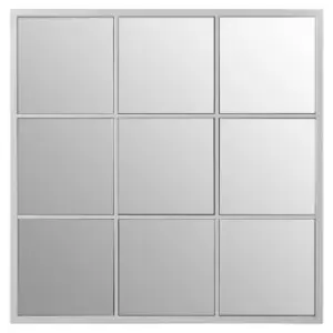 Premier Housewares Descartes Square Grid Wall Mirror - Silver Finish Frame