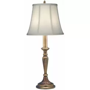 Loops - Table Lamp Tall Slim Stem Ivory Shadow Shade Antique Brass LED E27 60W