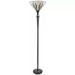 Loops - 1.7m Tiffany Floor Lamp Black Stem & Retro Stained Glass Shade Uplighter i00002