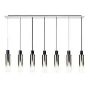 Luminosa Linear Pendant, 7 Light Adjustable E27, Black, Smoke Fade Glass