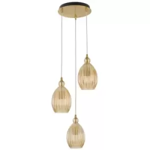 Merano - Fontana 3 Light Cluster Pendant Ceiling Light Brass Metal Champagne Glass LED E27