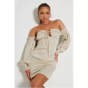 I Saw It First Satin Ruched Tie Corset Balloon Sleeve Bodycon Dress - White