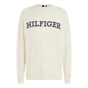 TOMMY HILFIGER Cable Monotype Crew Neck - White