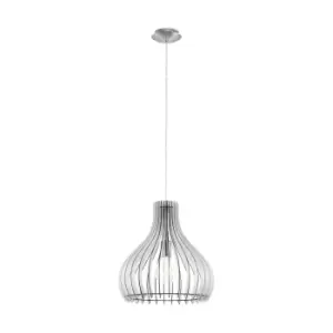 Pendant Ceiling Light Colour Satin Nickel Shade White Wood Bulb E27 1x60W