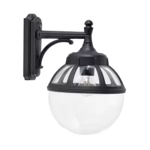 Bologna Outdoor 1 Light Down Globe Wall Light, Black, IP54, E27