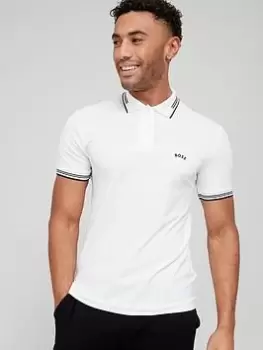 BOSS Paul Curved Logo Polo Shirt - White, Size S, Men