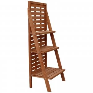 Outsunny Fir Wood 3-Tier Outdoor Plant Ladder Stand Burnt Orange Tone