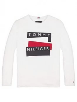 Tommy Hilfiger Boys Long Sleeve Sticker Logo T-Shirt - White, Size 8 Years