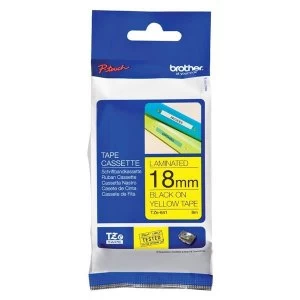 Brother P-touch TZe-641 18mm x 8m Black on Yellow Laminated Labelling Tape