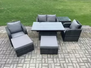 Fimous 4 Seater Outdoor Dark Grey Rattan Lounge Complete Sofa Set with Adjustable Table, Side Tables and 2 Big Footstool