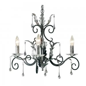 Chandelier 3 Light Black, Silver Floral Leaves Design , E14