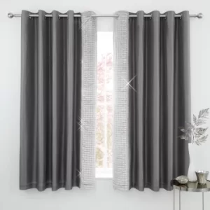 Catherine Lansfield Silver Shimmer Crushed Velvet Pinsonic Eyelet Curtains Silver