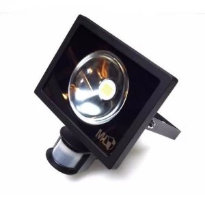 KnightsBridge Black LED Energy Saving Die-Cast Aluminium Floodlight With PIR Indoor Outdoor Lighting - 20 Watt