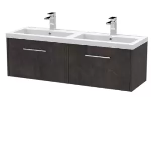 Hudson Reed Juno 1200mm Wall Hung 2 Drawer Vanity & Double Polymarble Basin - Metallic Slate