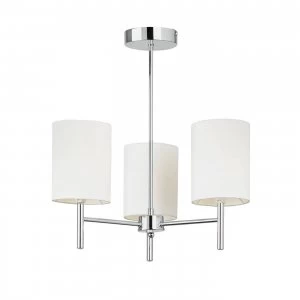 3 Light Semi Flush Multi Arm Ceiling Light Chrome, Off White Silk Effect, E14