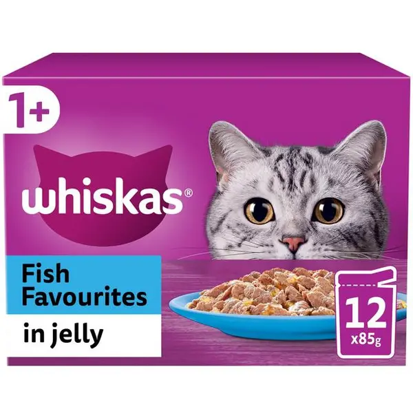 Whiskas 1+ Adult Fish Favourites in Jelly Cat Food 12 x 85g