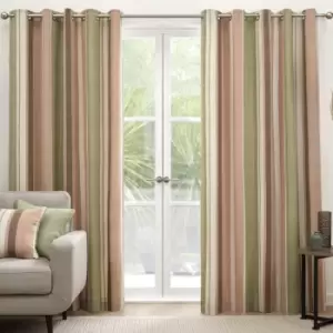 Fusion Whitworth Stripe Eyelet Lined Curtains, Green, 90 x 90 Inch