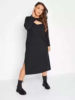 Yours Midaxi Rib Cut Out Dress - Black, Size 26-28, Women