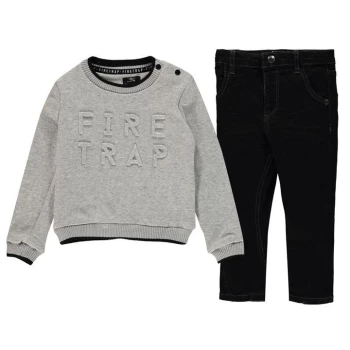 Firetrap 2 Piece Jeans and Jumper Set Baby Boys - Grey/Petrol