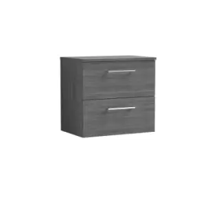 Nuie Arno 600mm Wall Hung 2 Drawer Vanity & Worktop Anthracite