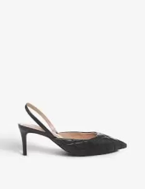 Dune Black Leather 'Cammie' Mid Kitten Heel Slingbacks - 3