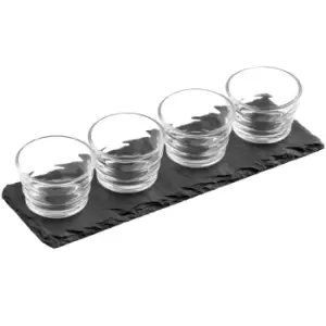 Premier Housewares Ribbed Bowls with Slate Tray - Set of 4