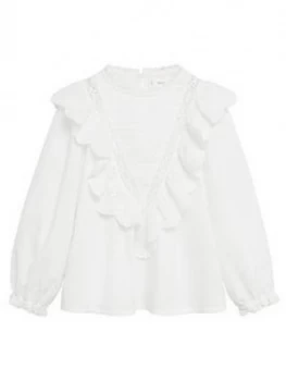 Mango Girls Frill Detail Long Sleeve Blouse - White, Size Age: 13-14 Years