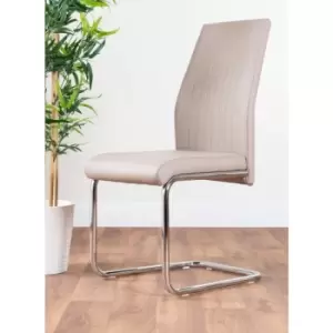 2x Lorenzo Cappuccino Grey Faux Leather Chrome Dining Chairs - Cappuccino