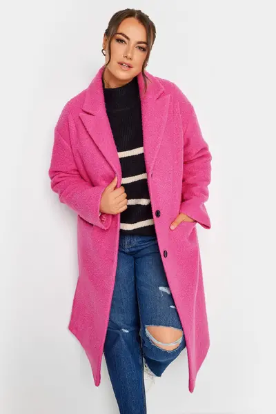 Yours Boucle Coat Pink