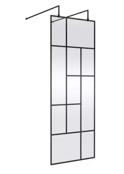 Hudson Reed 760mm Abstract Frame Wetroom Screen With Support Bars - Matt Black