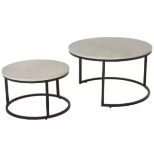 HOMCOM Set Of 2 Nesting Tables Steel Frame Grey Marble Effect Top