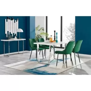 Furniture Box Kylo White High Gloss Dining Table and 4 Green Pesaro Black Leg Chairs