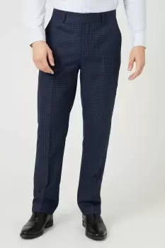 Mens Tailored Navy Small Scale Check Suit Trousers