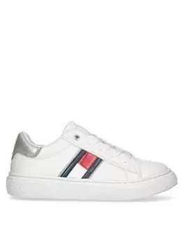 Tommy Hilfiger Girls Flag Low Cut Lace-up Sneaker - White/silver, White/Silver, Size 1 Older