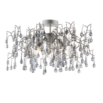 Rimini 3 Light Ceiling Semi Flush Aged Silver Paint & Smokey Grey Tinted Glass