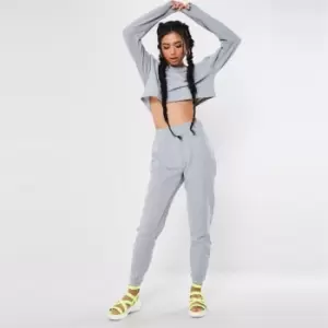 Missguided Crop Sweat Jogger Coord - Grey